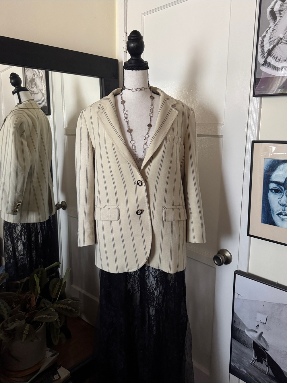 Tory Burch Cream Blazer with Pinstripes